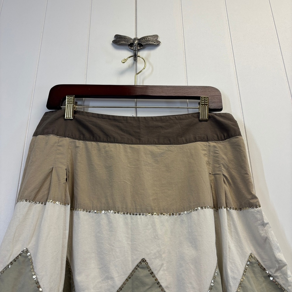 Old Navy Y2K Boho Sequins Chevron Midi Skirt Women Size 10 Cottage Earthy Chic - Picture 7 of 9